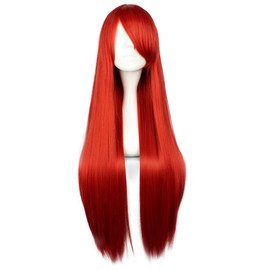 VOCOSTE Human Hair Wigs for Women, 31 Inches, Red Wig with Wig Cap, Long Hair