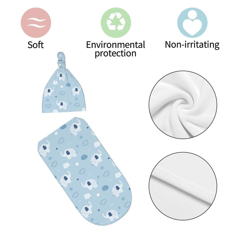 Elephant Baby Stuff Swaddle Blanket with Beanie Set, Cute Soft