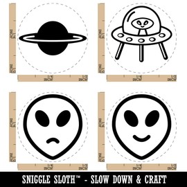 Alien Space Ship UFO Planet Rubber Stamp Set for Stamping Crafting Planners - 1/2 Inch Mini
