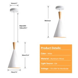 KCO Lighting Farmhouse Cone Pendant Light 3 Pack White Modern Barn Ceiling Pendant Lighting Fixture 1-Light Mini Vintage Pendant Lights Kitchen Island Dining Room Lighting