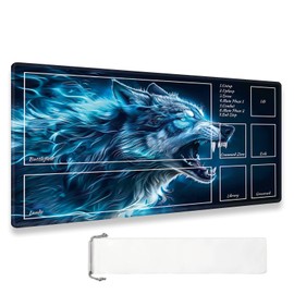 MTG Playmat TCG Ultrapro Playmats with Magic Zones, 28x16 inch Trading Card Game and Anime Enthusiasts, Non-Slip Protects Cards Larger Gaming Area, Multipurpose Artistic Mat(Lightning Wolf)