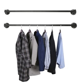 MYOYAY Corner Garment Rod 34in 2 Pack Industrial Pipe Clothes Hanging Bar Angle Adjustable Wall Mounted Clothes Rack Black Space Saving Metal Dryer Rails