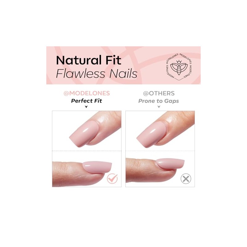 modelones Kit de uñas postizas ovaladas semitransparentes en color rosa