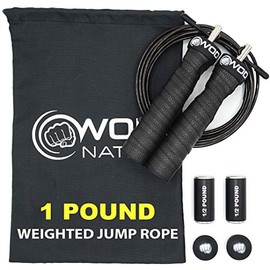 WOD Nation - Cuerda de saltar con peso para mujeres y hombres, 1 libra (1 libra), asas ajustables de cuerda de saltar de alta velocidad con pesas extr