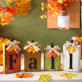 Yuntau 4 Pcs Fall Decorations for Home Fall Table Decor Farmhouse Fall Table Block Sign Centerpieces Wooden Fall Decor Thanksgiving Harvest Decoration(Fall)