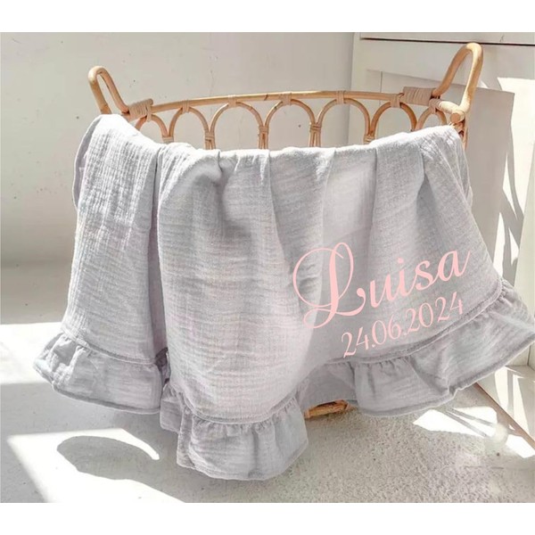BotoBaby ★ Baby Blanket with Name and Date Embroidered ★