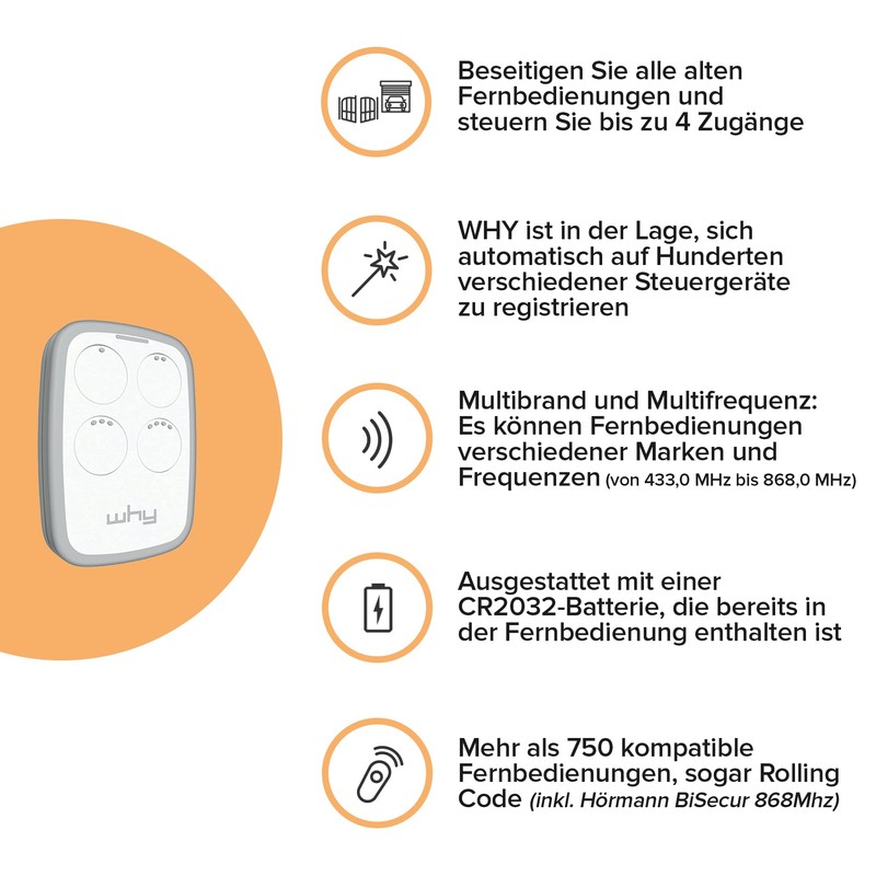 1Control WHY Universal Remote Control 4 Buttons + Clip for