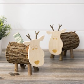 Forest Decor Wood Reindeer Banks - Animal Figurine Coin Holder for Girls & Boys - Wooden Saving Money Box for Adults - Cute Woodland Nursery Decor - Kid's Toy Gift Savings Jar