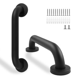 Rackickyer Shower Grab Bar, 2 Pack 12 Inch Black Bathroom Grab Bar, 1.25" Diameter 304 Stainless Steel Grab Bars for Bathtubs and Showers, Handicap Shower Grab Bar for Seniors Elderly