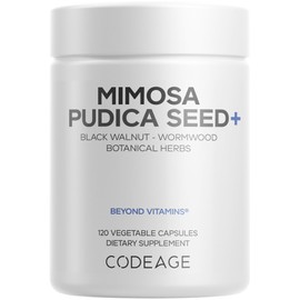 Codeage Organic Mimosa Pudica Seed Capsules - Mimosa Pudica Seeds Supplement - Black Walnut, Cloves, Vidanga, Neem, BioPerine - All in One - Sensitive Plant Pills - Non-GMO & Vegan - 120 Capsules