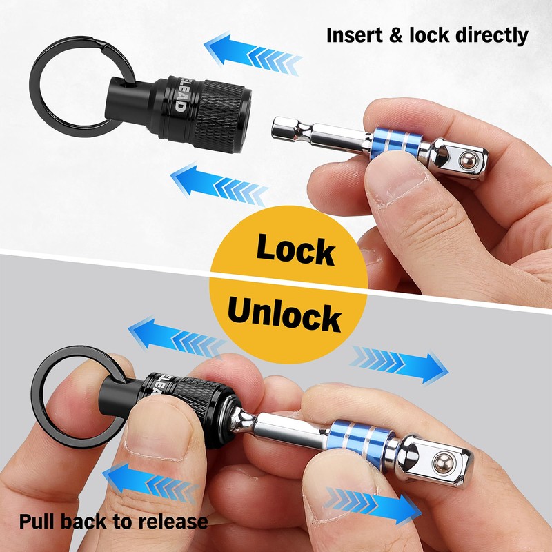 ELEAD 6-Piece Bit Holder Key Chain, 1/4 inch Black Hex