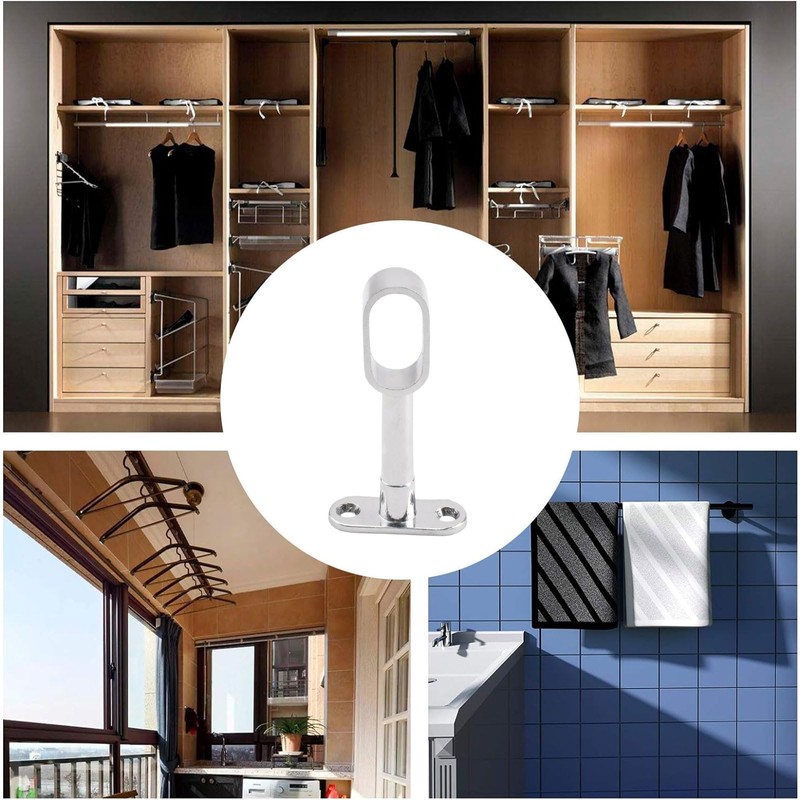 INCREWAY 4pcs Silver Closet Rod Support, Aluminum Alloy Oval Wardrobe