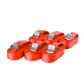 6 x Clamp Lock Straps, Lashing Straps, for up to 250 kg, 25 mm Wide, One-Piece, 3 m, 4 m, 5 m, 6 m, Black, Blue, Red, Neon Yellow, Olive Green