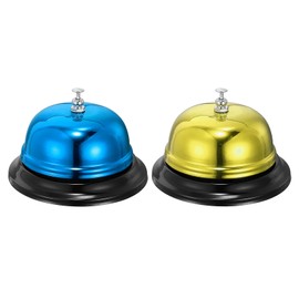 QUARKZMAN Pack of 2 Call Bell, 100 mm / 3.94 Inch Table Bell, Service Dinner Bell for Restaurant, Hotel, Kitchen, Bar, Party, Classroom (Blue + Gold)
