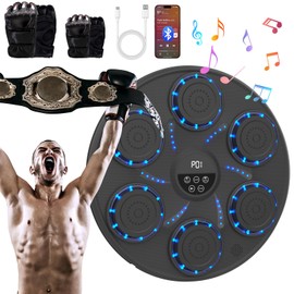 Music Boxing Machine Smart Bluetooth Boxing Equipment for Adults and Kids Home Gym Workout Exercise（2 Pairs of Gloves） (Blue Light)