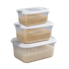 Zuiaso Large Rice Container Set, (Set of 3) Rice Storage Containers, Shelf Storage Ingredient Bin with Lid and Measuring Cup for Kitchen