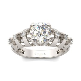 Jeulia Women's Sterling Silver Ring Unique Round Cut Anniversary Promise Band Rings with Side Stones for Engagement, Anniversary, Christmas, Silver, Cubic Zirconia