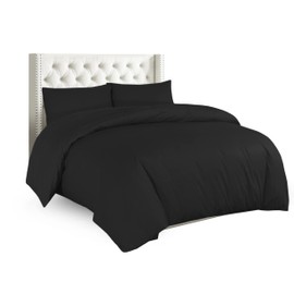 Sapphire Collection Plain Duvet Cover With Pillow Case Non Iron Percale Quilt Cover Bedding Bedroom Set (Single, Black)