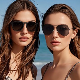 STGATN 2 Pack Women’s Polarized Sunglasses UV400 Protection, Vintage Retro Round Pilot Frame, Light Weight for Daily Driving, Cycling, Running