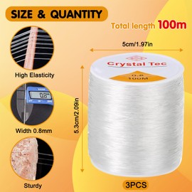 FIHODONE Pack of 3 Elastic Bands for Bracelets 0.8 mm, Elastic Band for Bracelets, Band for Bracelets 300 m, Bracelet Cord, Nylon Cord for Bracelets, Nylon Thread Transparent Tear-Resistant for DIY