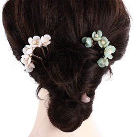 Grüne Haarnadel, chinesischer Stil, Vintage-Haarnadel, U-förmige Haarnadel, Gabel, Stäbchen, seitlicher Haarkamm, 4 Zinken, Haarknoten, Haarnadeln, Haarschmuck, Haarstylingnadeln