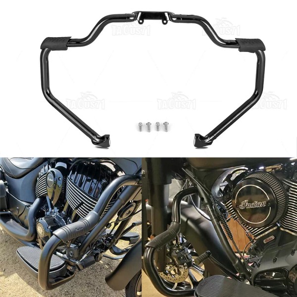 TAOUS Gloss Black Mustache Engine Guard Crash Bar For Indian