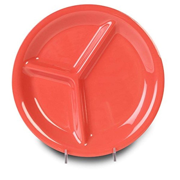 Yanco MS-710RD Mile Stone Three Compartment Plate, 10.25" Diameter, Melamine,