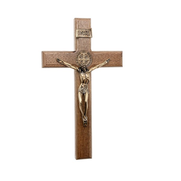 Intercession Wall Wood Cross Crucifix (10 in - Antique Gold)