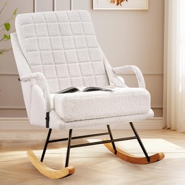 VECELO Rocking Chair Nursery, Teddy Glider Rocker with High Backrest, Upholstered for Living Room, Bedroom, Balcony, White