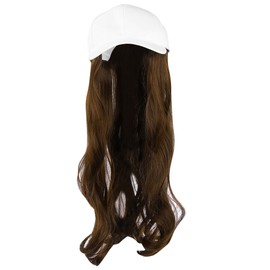Fashionable White Baseball Cap Hat Wig Long Curly Hairpiece Outdoor Hair Extension Light Brown