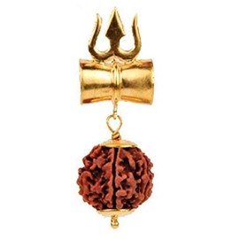 Awaken Your Kundalini Divine Energy: Tri Shakti Trishul Damru - 5 Rudraksha Pendant - Lord Shiva Blessings (Style-2 Astadhatu w/Trishul)