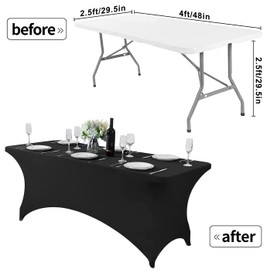 Newthinking 4FT Stretch Tablecloth for Craft, Spandex Stretch Table Cloth, Washable and Wrinkle Resistant Market Stall Table Cover for Banquet Folding Table Event Wedding, Black