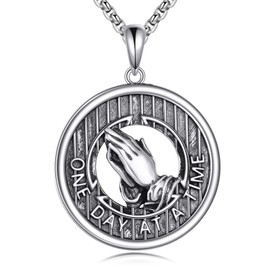 CRMAD Serenity Prayer Necklace for Women Sterling Silver Religious Praying Hands Jewelry Mother's Day Gifts for Mom