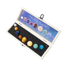 Amagogo 9 x 9 planets, set of natural gemstones, crystals with wooden box, creative gift decoration for the desk