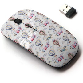 CJCBROES 2.4G Wireless Mouse with Cute Pattern Design for All Laptops and Desktops with Nano Receiver - air balloonsairshipclouds Plane