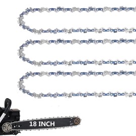 3Pcs Carbide Chainsaw Chain 18 Inch, 3/8" LP Pitch, .050" Gauge, 62 Drive Links, Fits Poulan, Kobalt, Echo, Ego, Greenworks and More- S62