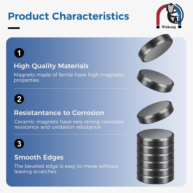 Wukong Ferrite Magnets Strong, 20 x 5 mm, Pack of