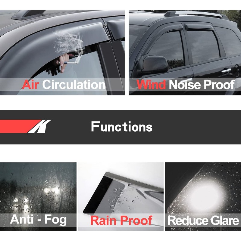 Kucaruce Side Window Wind Deflector,2pc Outside Tap-On Shade Rain Guards,Dark