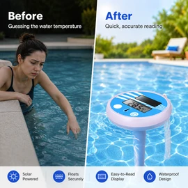 Solar Floating Pool Thermometer for Swimming – Waterproof LCD Temperature Monitor for Pools & Spas