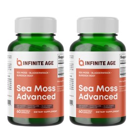 INFINITE AGE 2 Pack of 1250mg Sea Moss Advanced Superfood Capsules, 120 Count - High-Potency, Vegan, Made in The USA - Irish Seamoss, Bladderwrack, Burdock Root - Overall Health, Immunity Support
