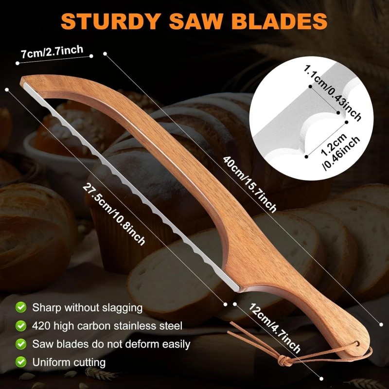 HAOIOKSC Bread Slicer for Homemade, 15.7 In Wooden Sourdough Knife-