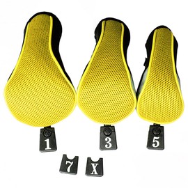 Andux 3pcs/Set Golf 460cc Driver Fairway Wood Club Head Covers with Interchangeable NO. Tags Yellow
