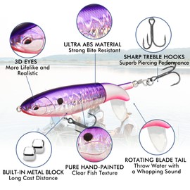 TRUSCEND Floating Fishing Lures with BKK Hooks, Whopper Plopper for Freshwater or Saltwater, Top Water Lure for Bass Catfish Pike, Fishing Wobble Surface Bass Bait Teasers Fishing Gifts for Men