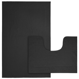 Olivia Rocco Monaco 2 Piece Bath Mat & Pedestal Set, Super Soft Cotton Non Slip Bathroom Set Water Absorbent Bathmats for Bathroom Floor Quick Dry Bath Rug Foot Mat, Charcoal