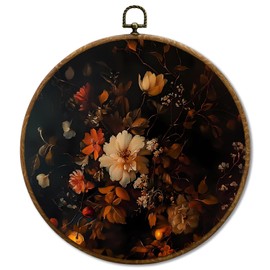 JUIOEIU Vintage Floral Round Wall Decor, Cottagecore Moody Flower Botanical Aesthetic Framed Canvas Prints, Retro Floral Wall Art Hanging Decorations for Home Bedroom Living Room Decor, 10x10in