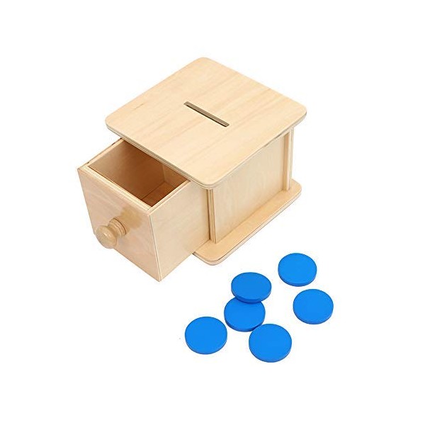 Adena Montessori Infant Toddlers Coin Box Montessori Toys for 6-12 Months Babies 1 Year 2 Year Old (Typical Coin Box)