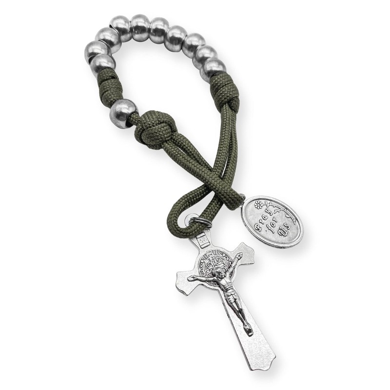Nazareth Store Olive Military One Decade Paracord Rosary Silver Beads