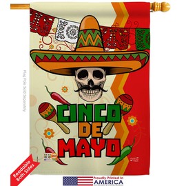 Calavera Cinco de Mayo House Flag Eagle Set Summertime Party Cactus Pinata Sombrero Mexican Fiesta Outdoor Small Decorative Gift Yard Banner Double-Sided Made In USA 28 X 40