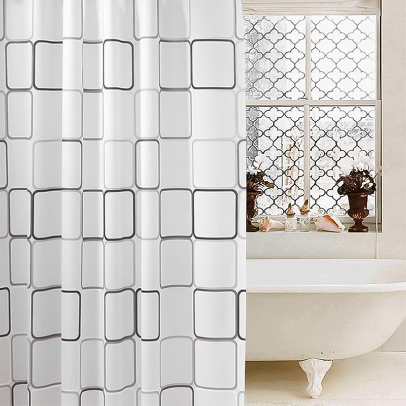 ZONADAH 180x180cm Square Plaid Shower Curtain Toilet Shower Curtains with
