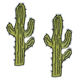 2 X Desert Cactus Embroidered Patch – 3-Arm Saguaro Wild West Iron-On Appliqué (8 x 3cm) – Western Themed Sew-On Accessory for Jackets, Hats, Bags & Crafts